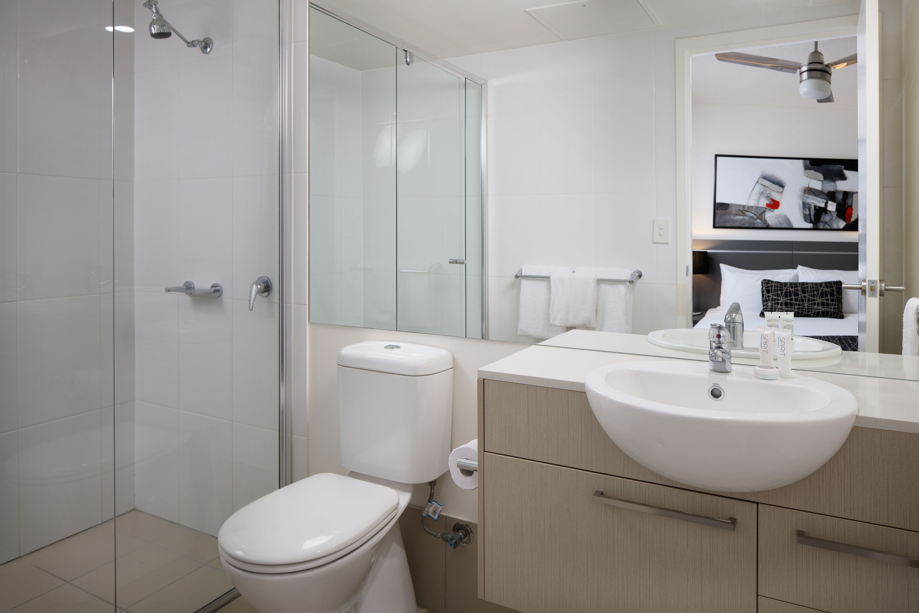 standard room | bathroom | shower, free toiletries, hair dryer, towels