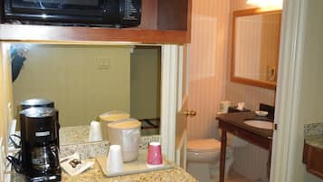 Fridge, microwave, coffee/tea maker