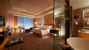 Down duvets, pillow-top beds, minibar, desk