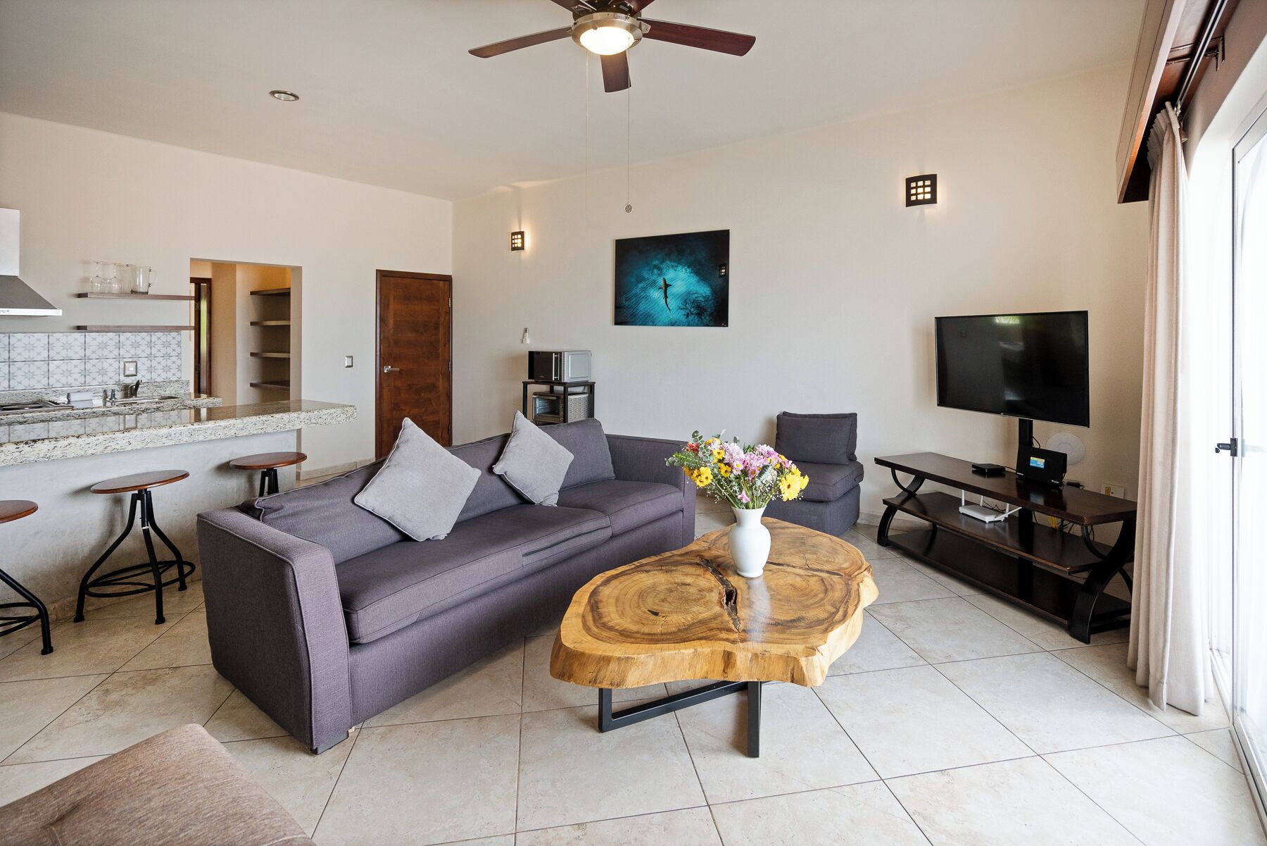 deluxe suite | living area | 40-inch tv with cable channels