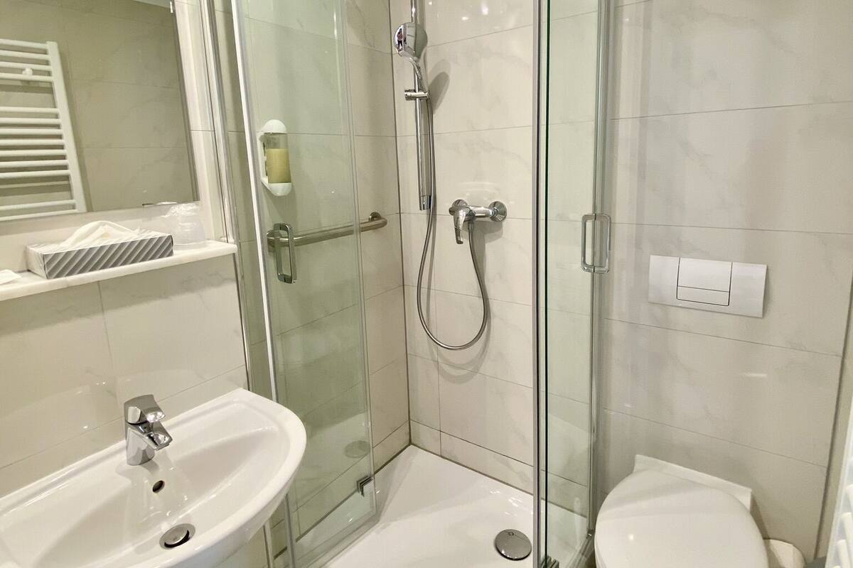 Habitación doble estándar | Baño | Amenidades de baño gratuitas, secadora de cabello, toallas