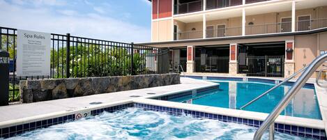 Outdoor pool, open 8:00 AM to 10:00 PM, pool umbrellas, sun loungers
