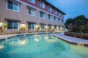 Outdoor pool, open 8:00 AM to 10:00 PM, pool umbrellas, sun loungers