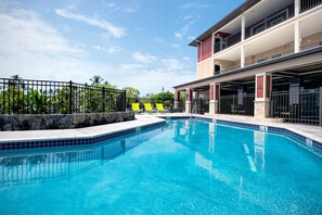 Outdoor pool, open 8:00 AM to 10:00 PM, pool umbrellas, sun loungers