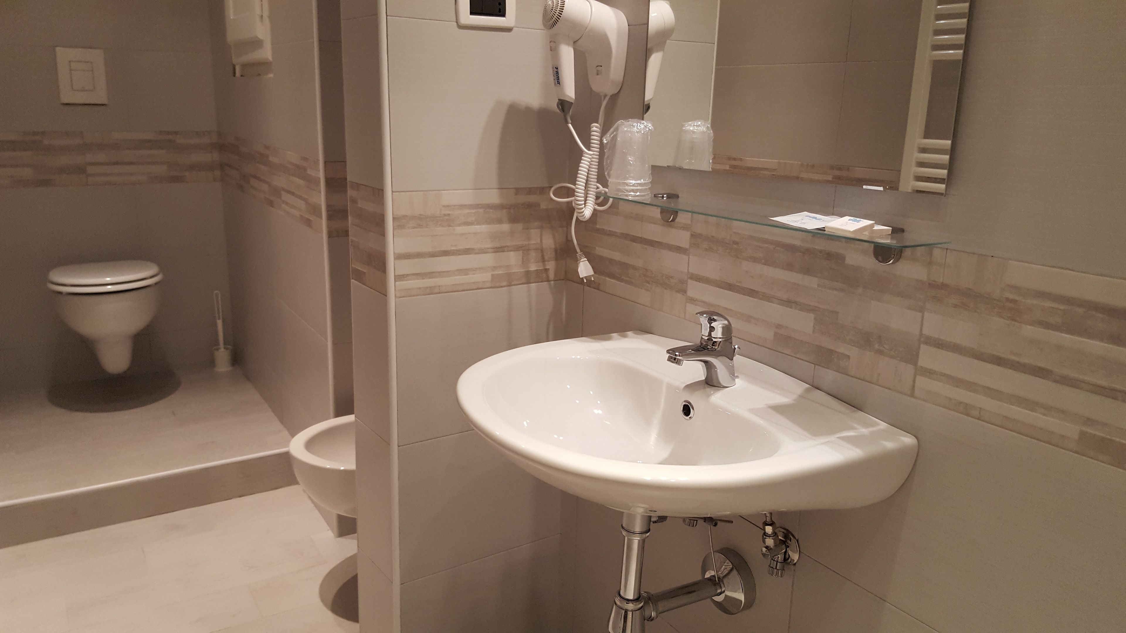 Shower, free toiletries, hair dryer, bidet