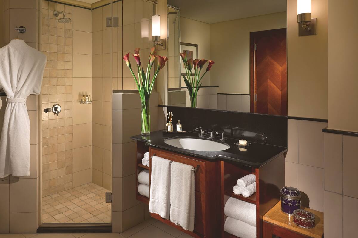 separate bathtub and shower, rainfall showerhead, free toiletries