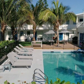 Outdoor pool, sun loungers