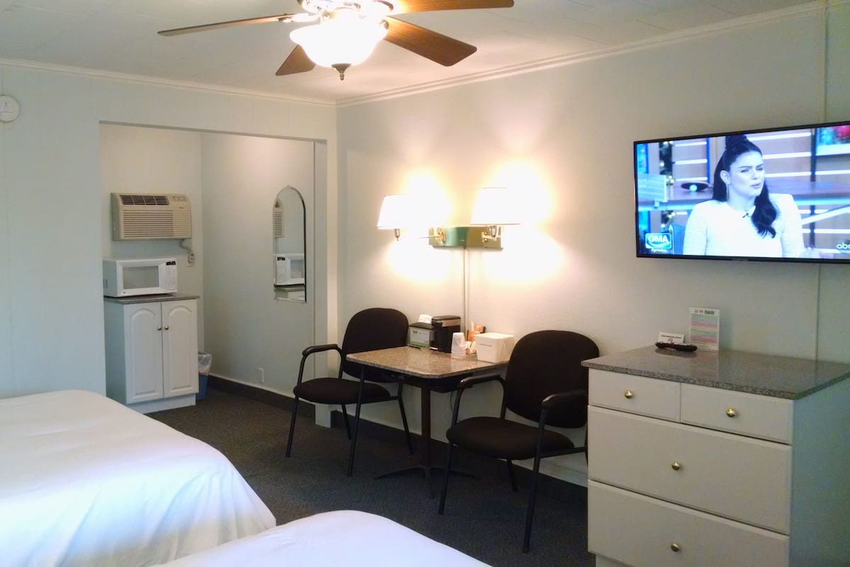 Room, 2 Double Beds, Refrigerator & Microwave | Desk, iron/ironing board, free WiFi, bed sheets