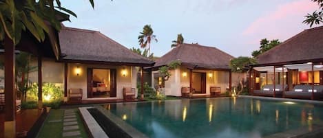 Indoor pool, outdoor pool, pool umbrellas, sun loungers