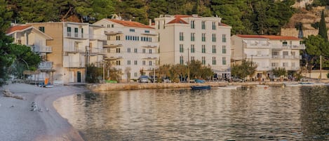 On the beach, beach umbrellas, beach towels