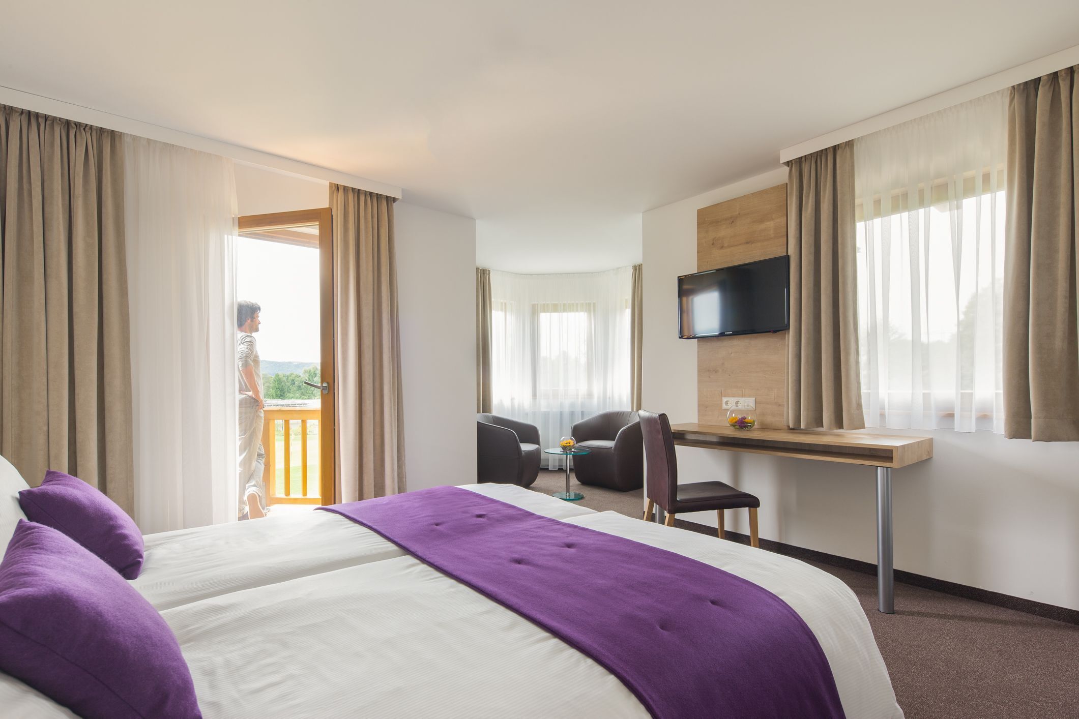 Premium bedding, pillow-top beds, in-room safe, desk