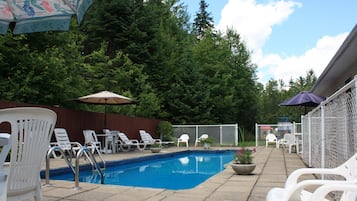 Outdoor pool, pool umbrellas, pool loungers