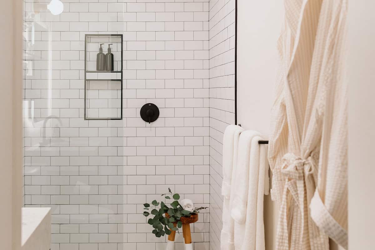 shower, designer toiletries, hair dryer, bathrobes