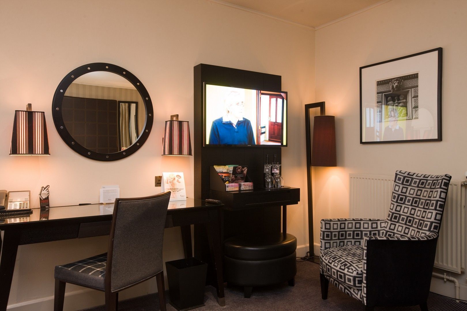 1 bedroom, desk, blackout curtains, iron/ironing board