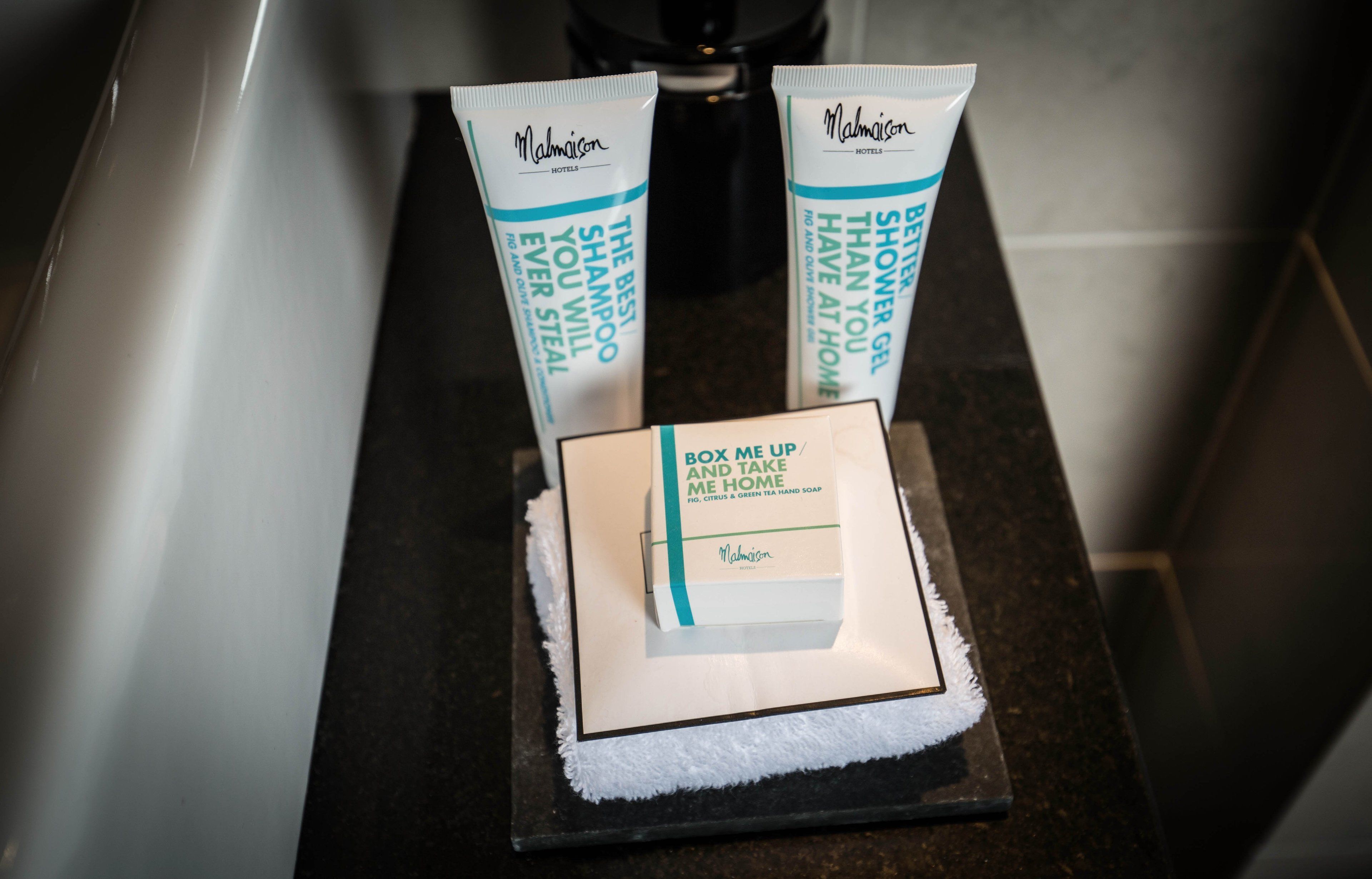 free toiletries, hair dryer, towels, soap