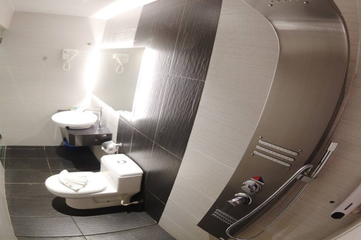 Bathroom | Shower, hair dryer, towels