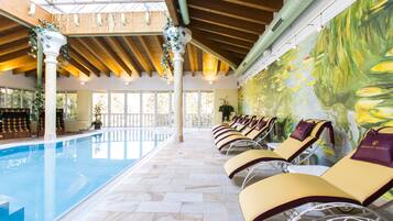 Outdoor pool, pool umbrellas, pool loungers