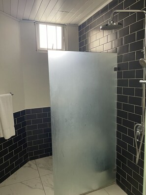 Suite junior, para no fumadores | Baño | Regadera y toallas 