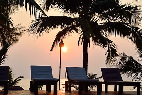 Outdoor pool, pool umbrellas, pool loungers