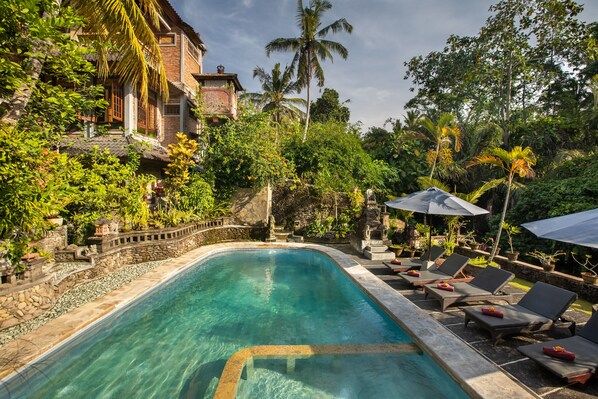 Outdoor pool, open 7:00 AM to 7:00 PM, pool loungers