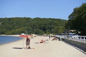 Beach nearby, white sand, sun-loungers, beach umbrellas