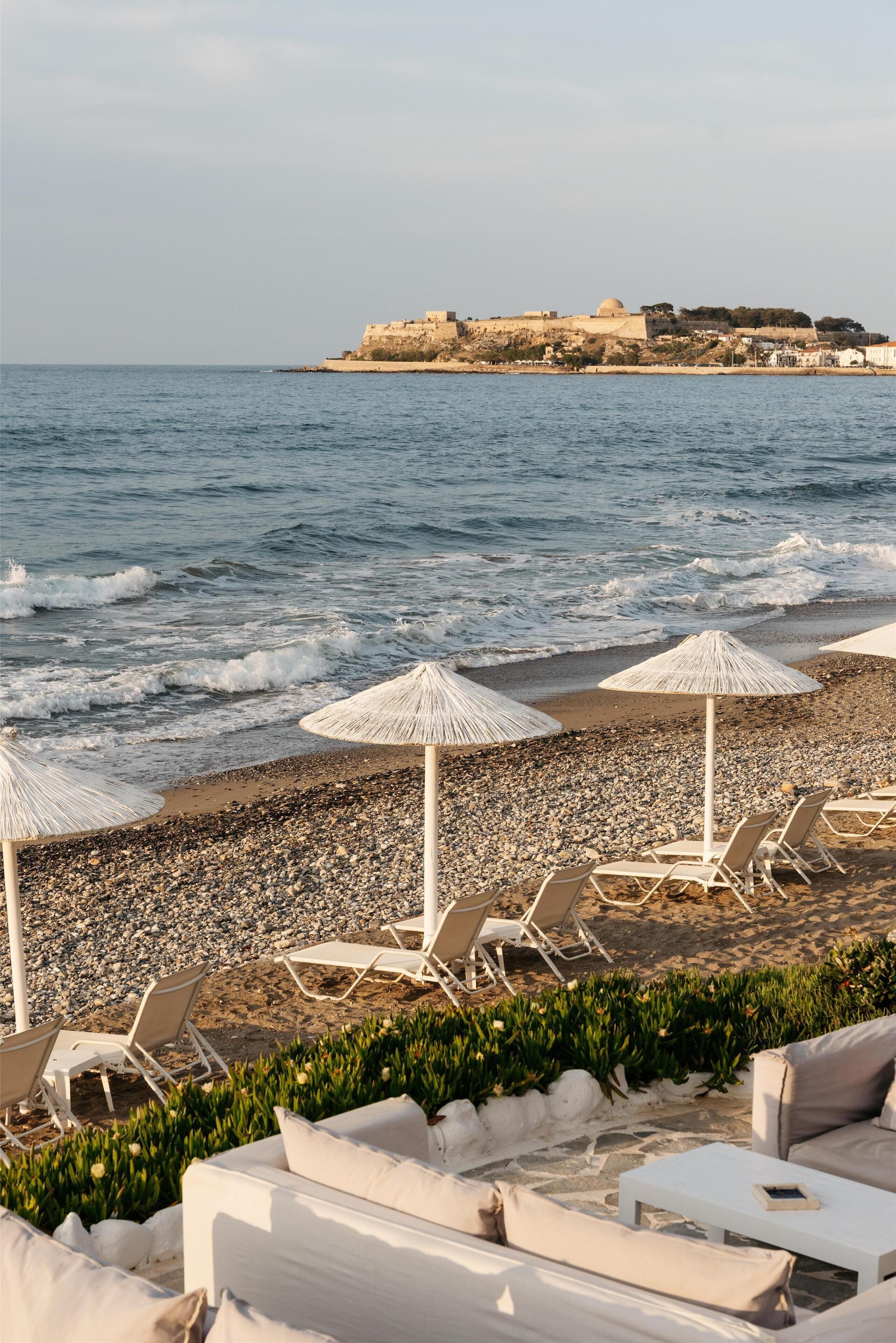 Private beach, sun loungers, beach umbrellas