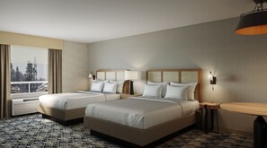 Premium bedding, pillowtop beds, desk, laptop workspace