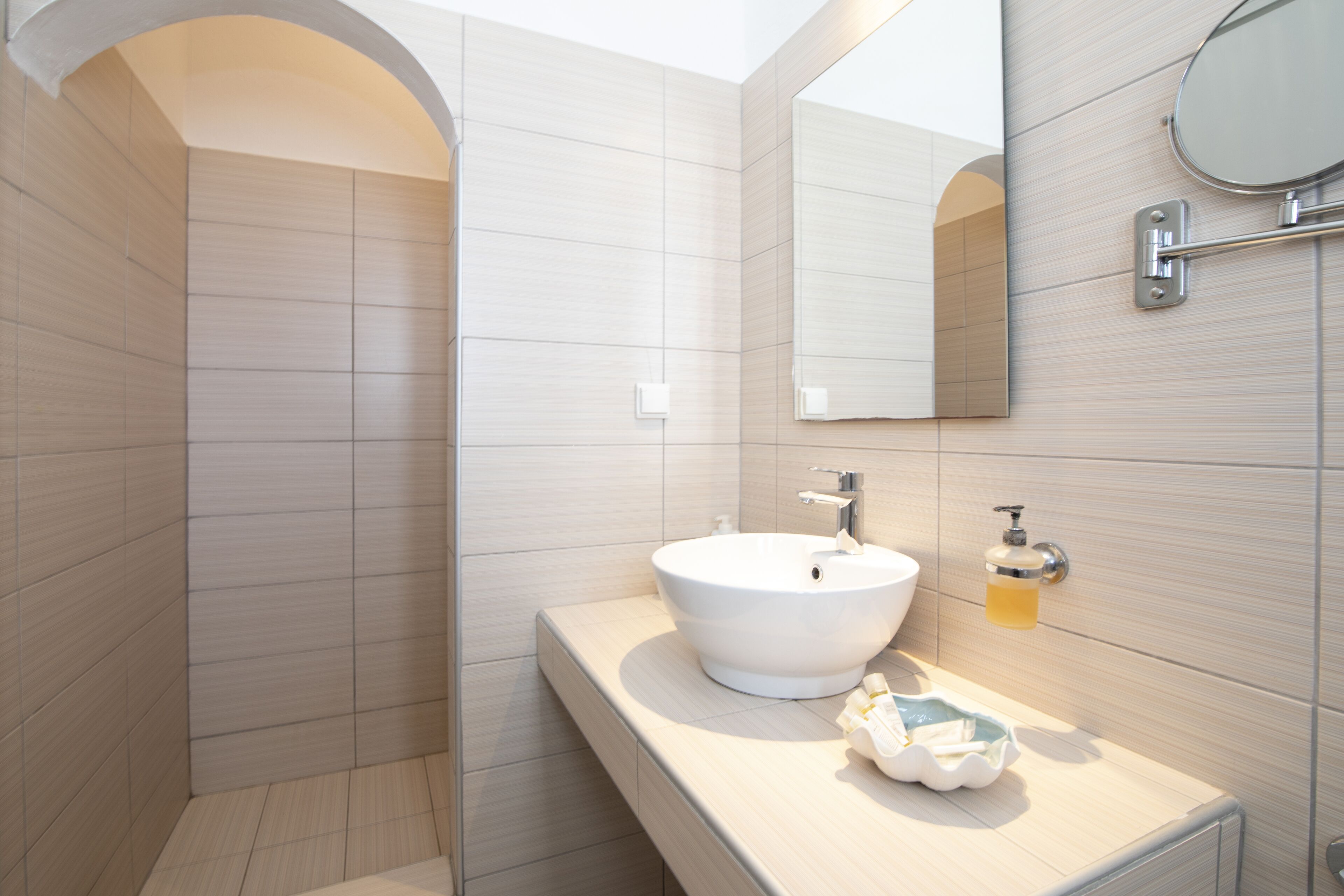 superior quadruple room | bathroom | shower, free toiletries, hair dryer, towels