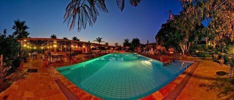 Outdoor pool, sun loungers