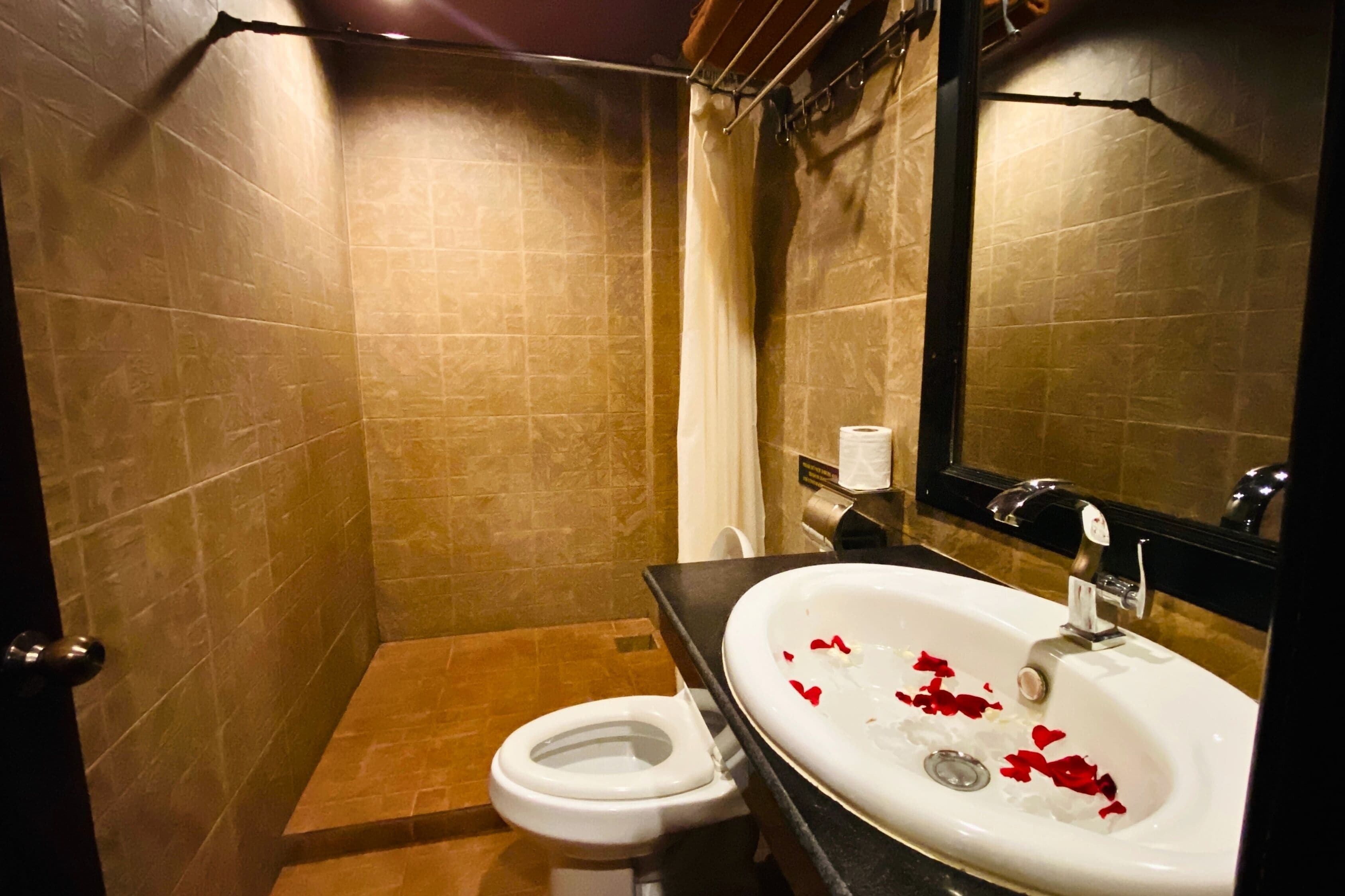 premier double room with balcony | bathroom | shower, rainfall showerhead, free toiletries, hair dryer