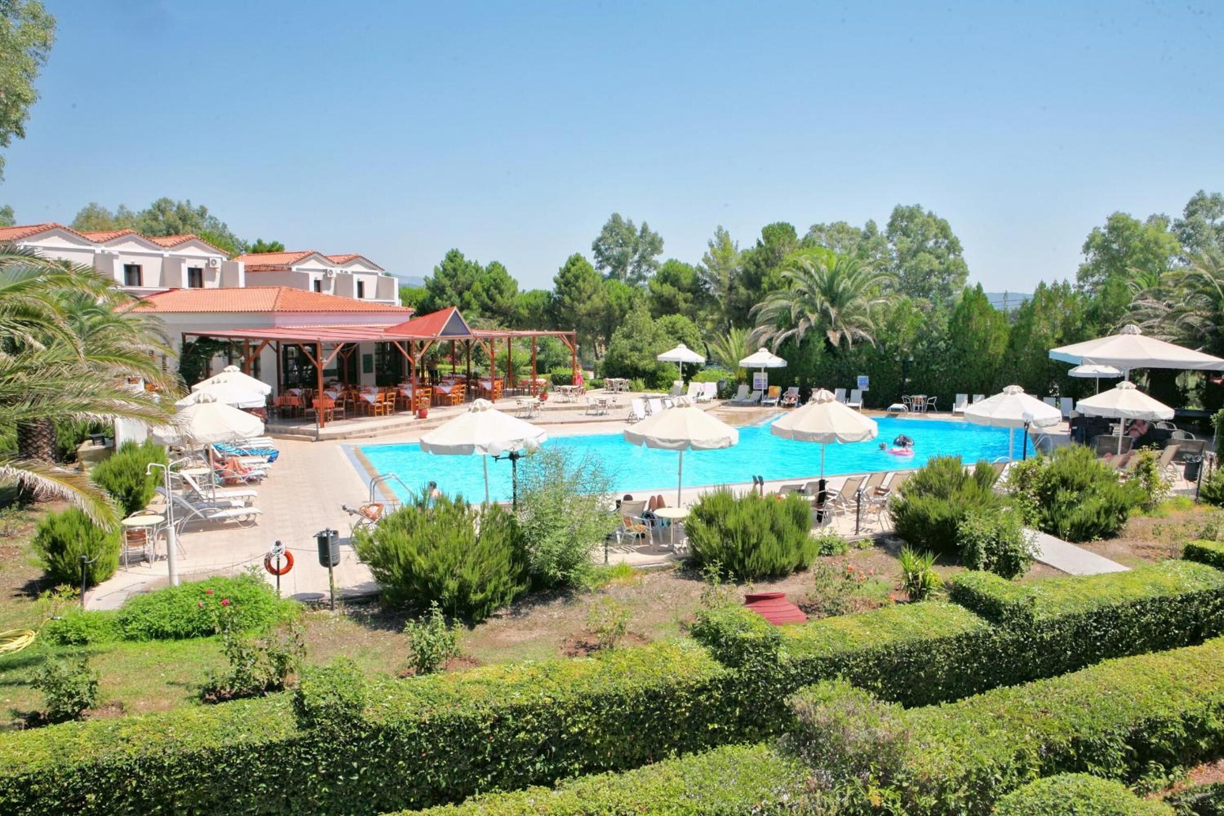 Seasonal outdoor pool, open 8:00 AM to 8:00 PM, pool umbrellas