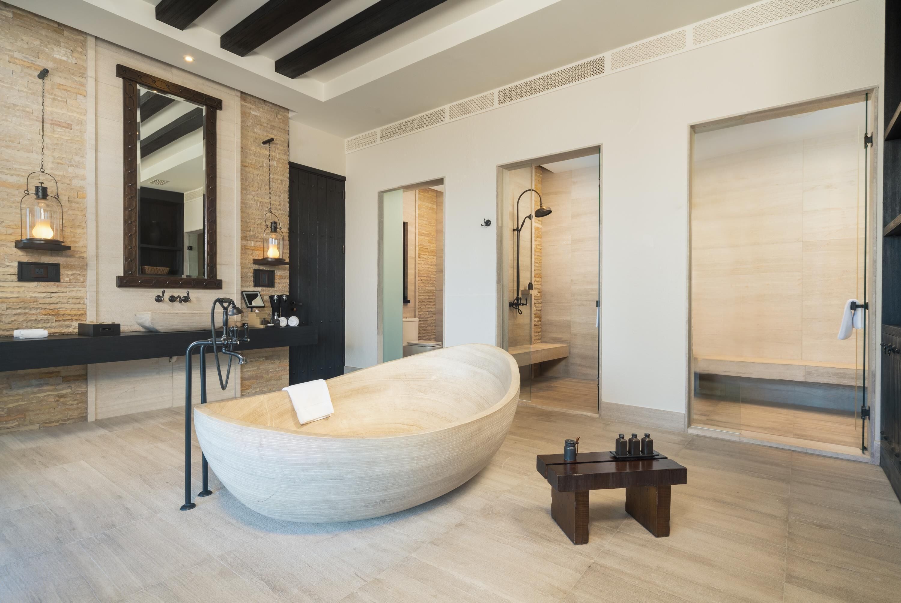 villa (jabal) | bathroom | separate bathtub and shower, deep-soaking bathtub, free toiletries