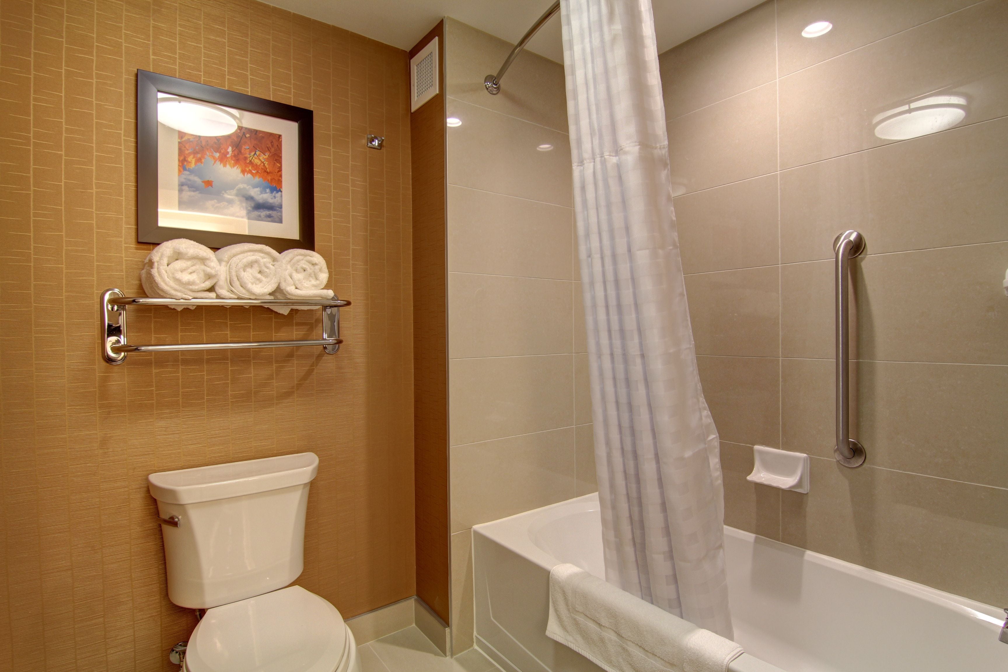 free toiletries, hair dryer, towels