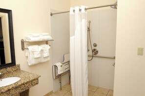Room, 1 King Bed, Accessible (Comms Accessible. Roll-In Shower) | Bathroom | Hair dryer, towels - Holiday Inn Express & Suites Cambridge by IHG (Cambridge)