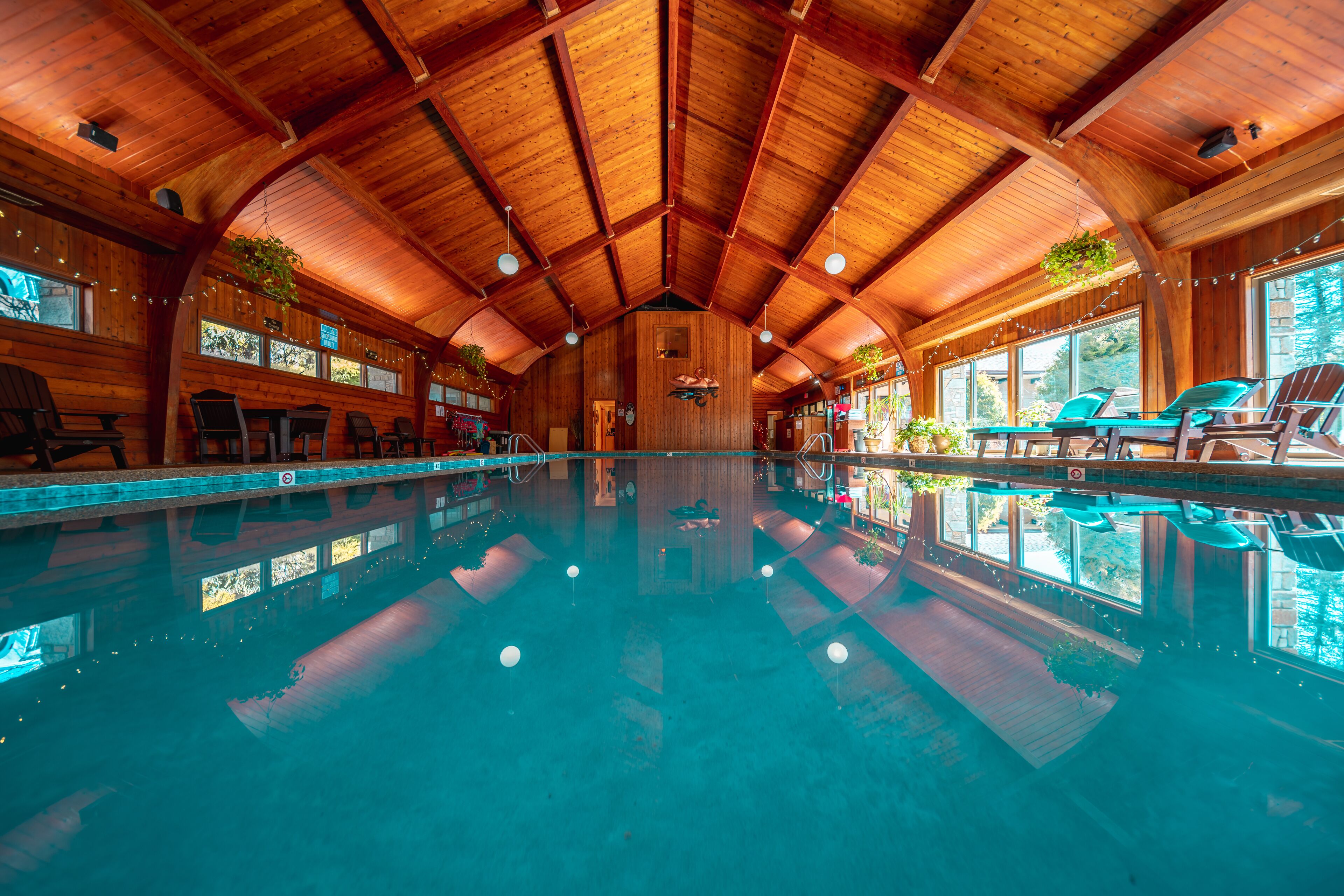 Indoor pool, sun loungers