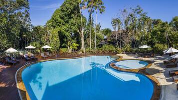 2 outdoor pools, open 7:00 AM to 7:00 PM, pool umbrellas, sun loungers