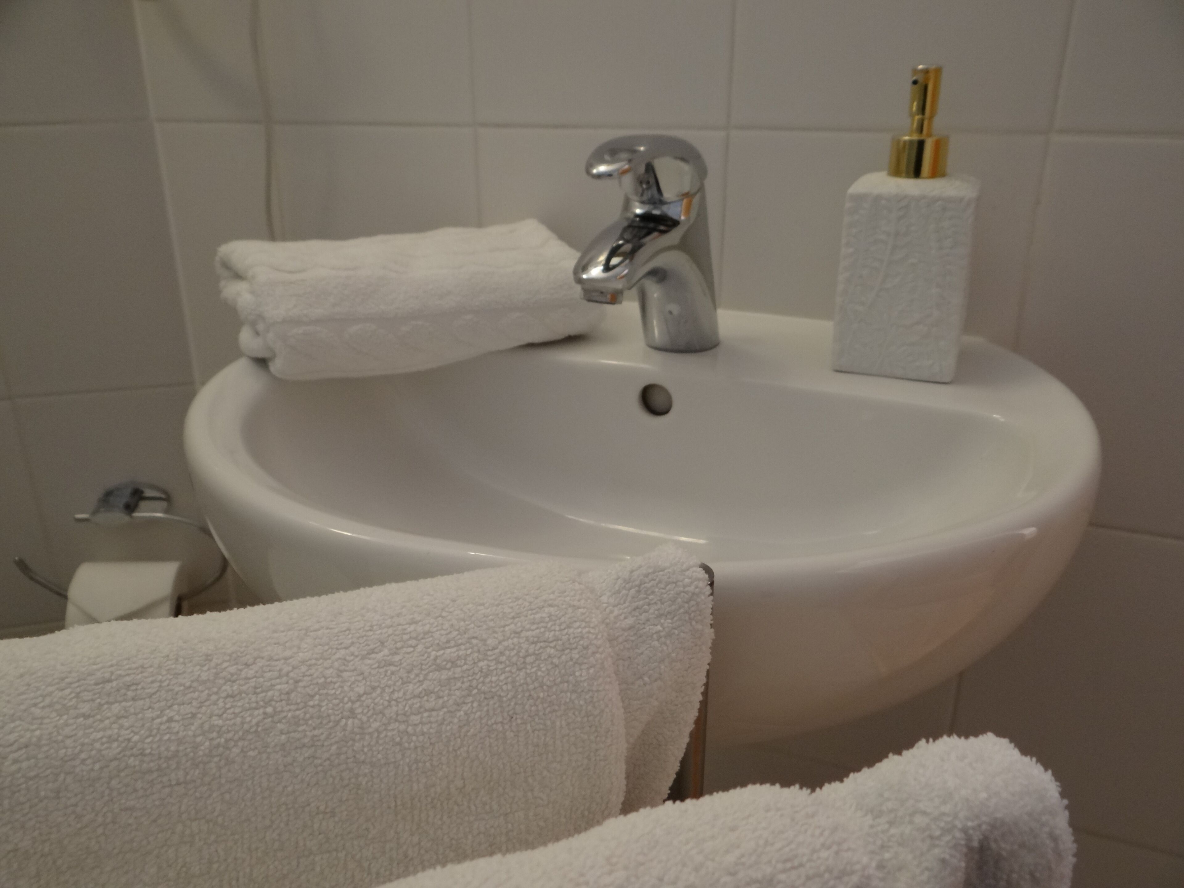 standard double room | bathroom | shower, designer toiletries, hair dryer, towels