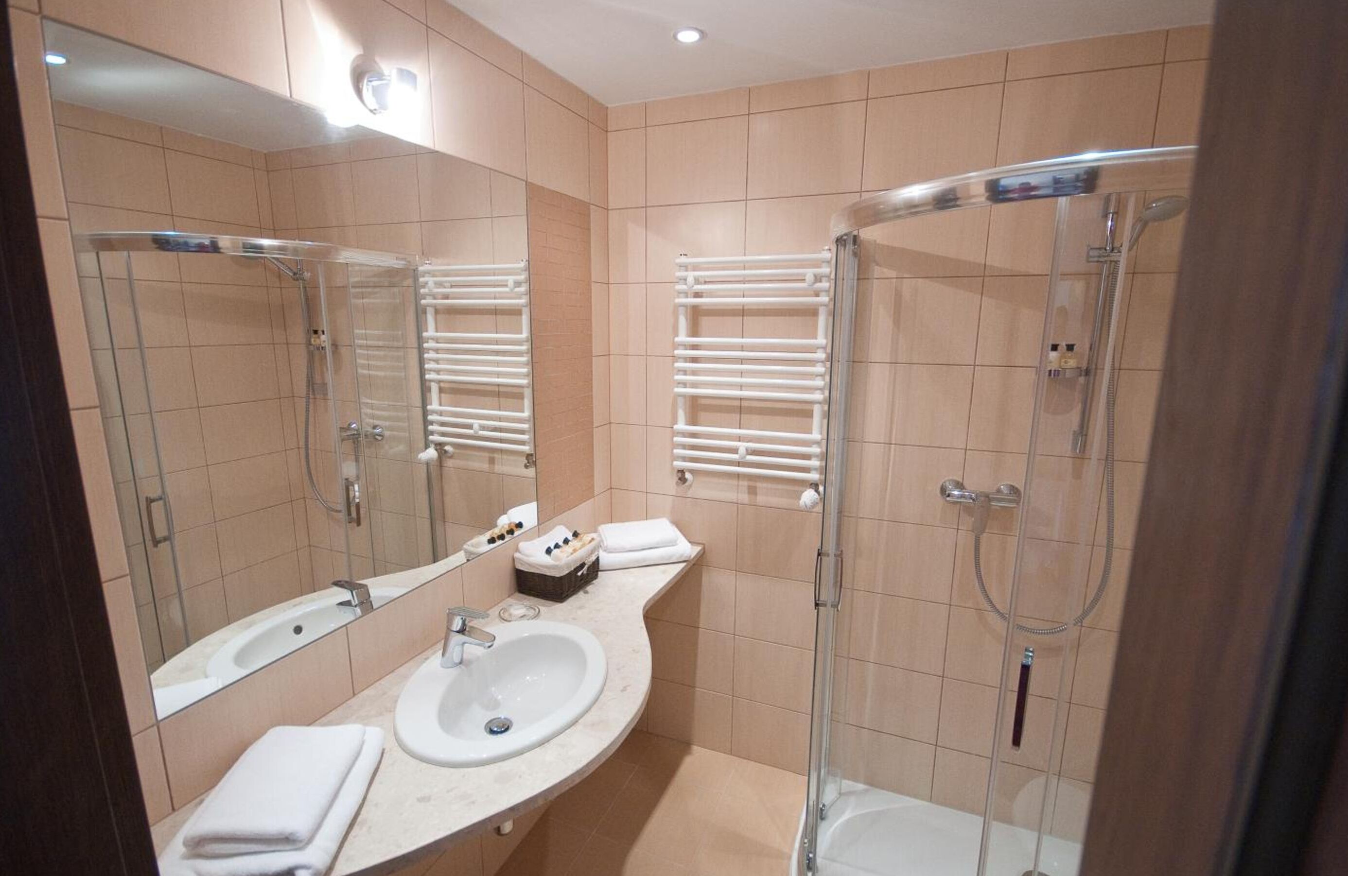 shower, free toiletries, hair dryer, towels