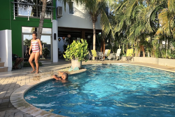 Outdoor pool, pool loungers