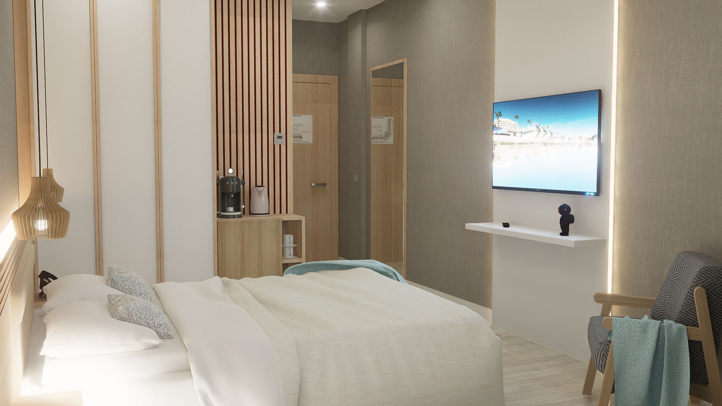 خزنة داخل الغرفة ومكتب وستائر تعتيم ومكواة/لوح كي