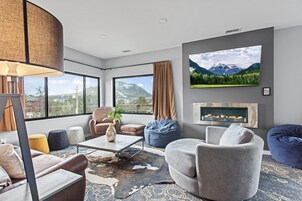 Minibar, desk, laptop workspace, iron/ironing board