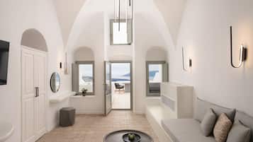 Inertia Suite with hot tub Caldera View | 1 間臥室、低過敏寢具、記憶床墊、迷你吧