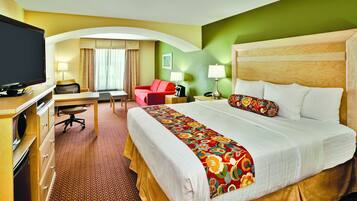 Premium bedding, pillow-top beds, desk, laptop workspace