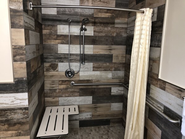 Basic Single Room, 1 King Bed, Accessible | Bathroom shower