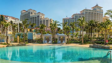 8 utendørsbassenger, bassengtelt (mot betaling) og bassengparasoller