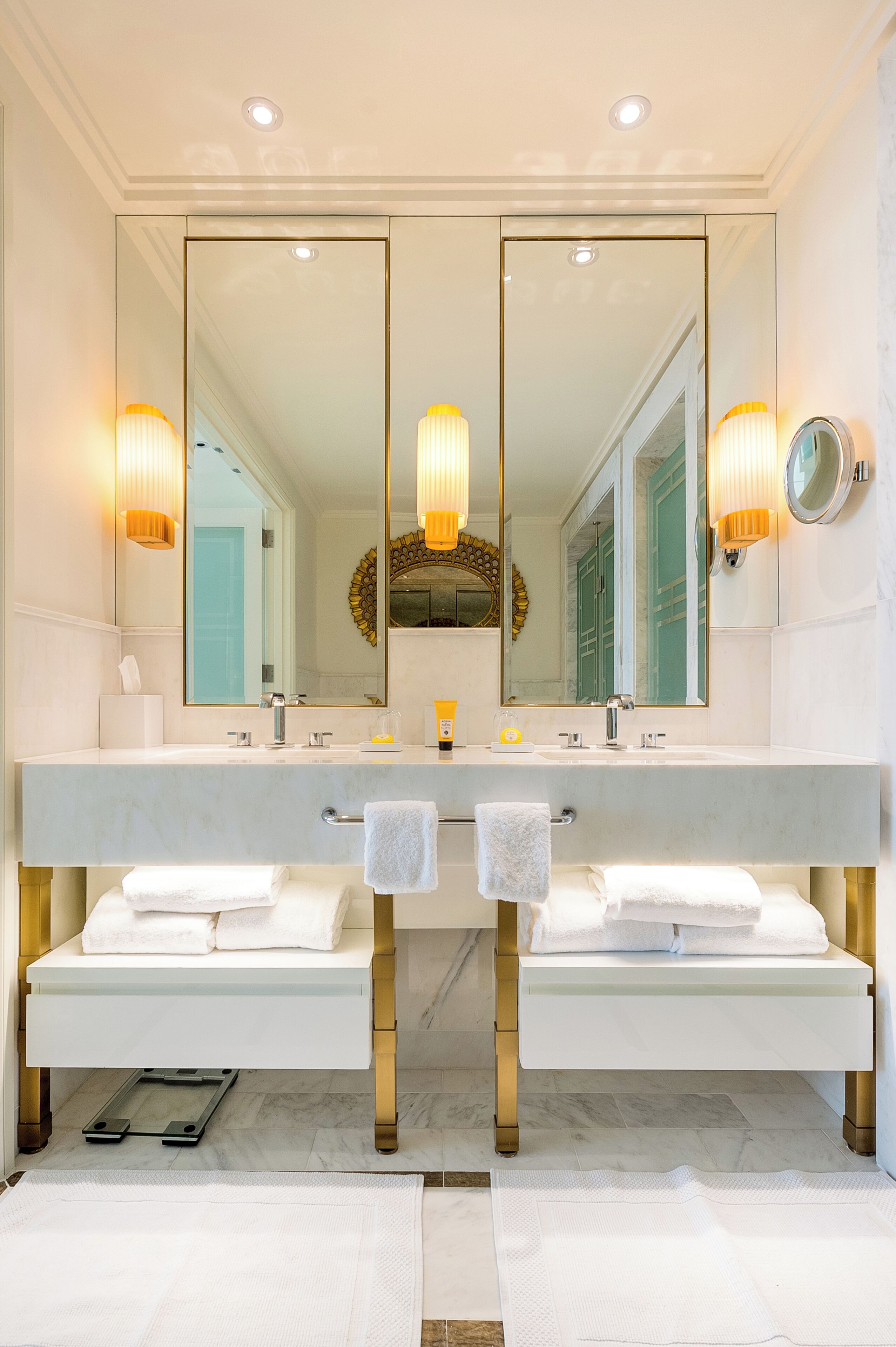 Designer toiletries, hair dryer, bathrobes, slippers