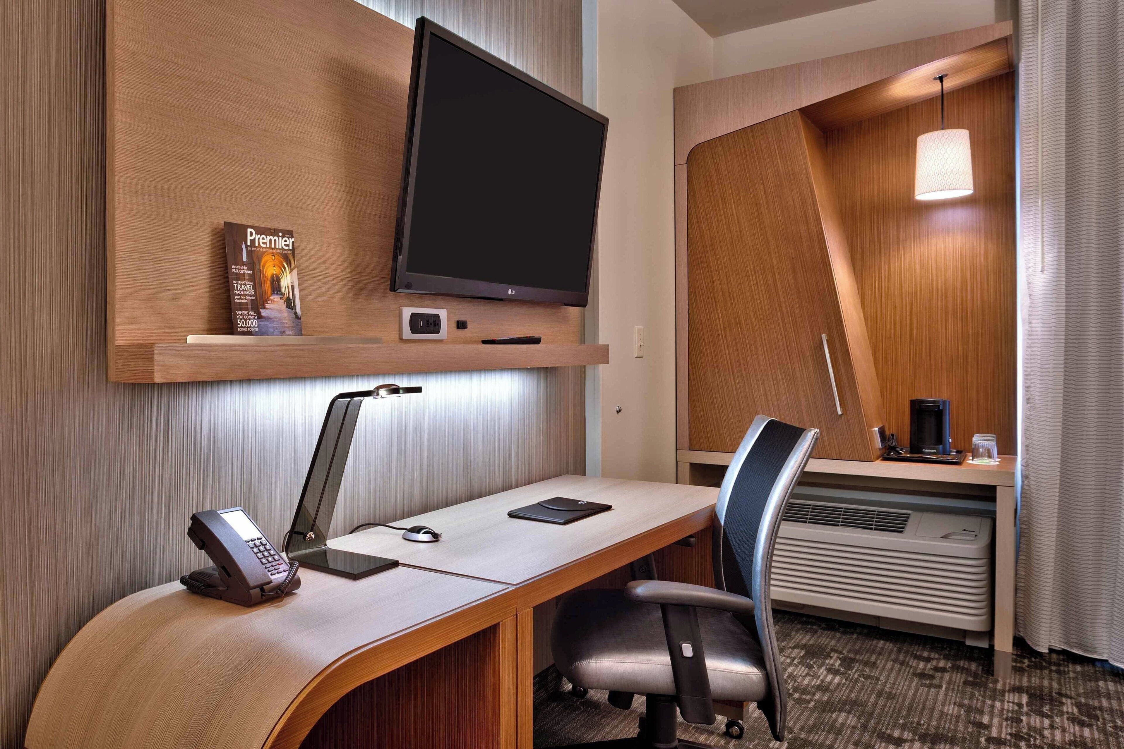 1 bedroom, desk, laptop workspace, blackout curtains