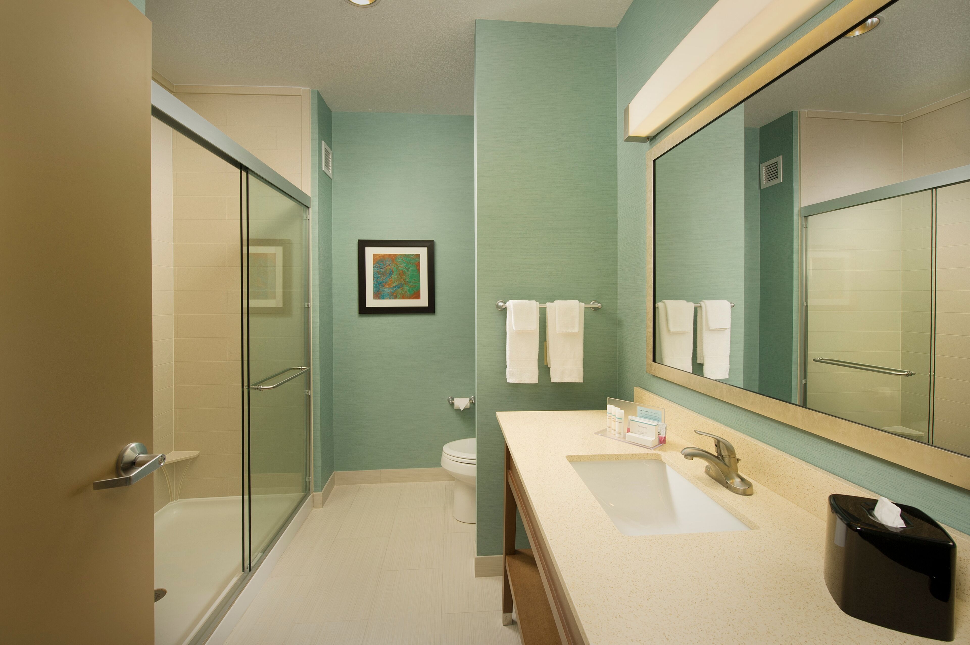 free toiletries, hair dryer, towels