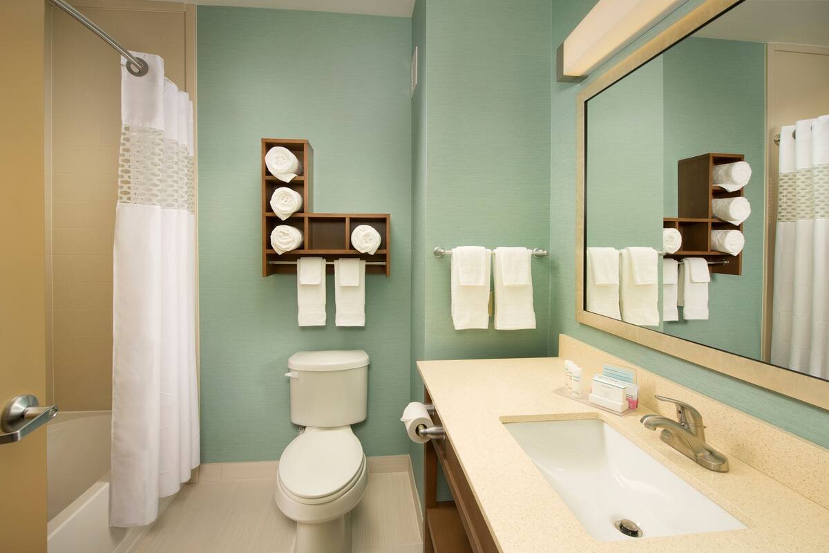 free toiletries, hair dryer, towels