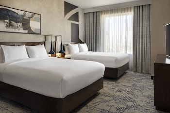 Studio, Multiple Beds | Down comforters, in-room safe, desk, laptop workspace at Residence Inn Los Angeles L.A. LIVE